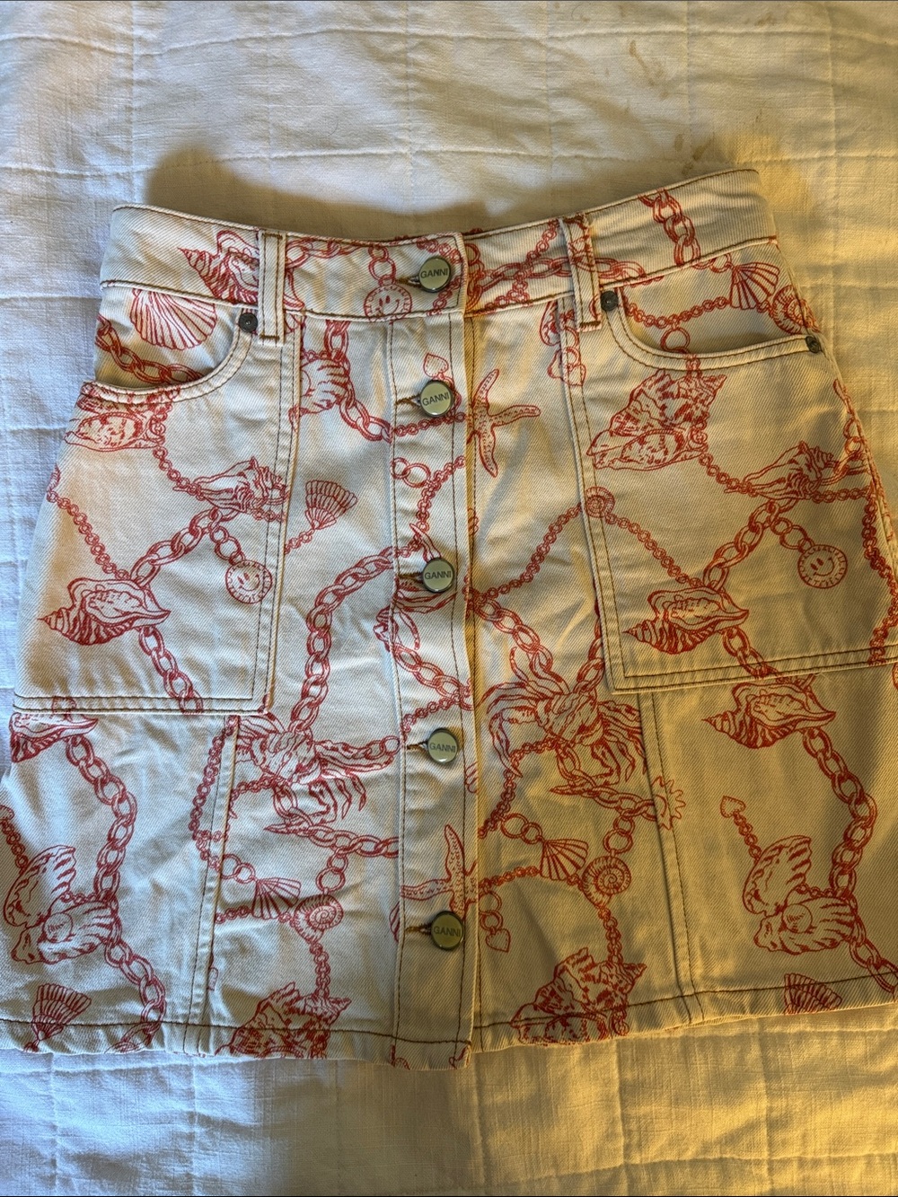 Ganni Denim Skirt with Seashells